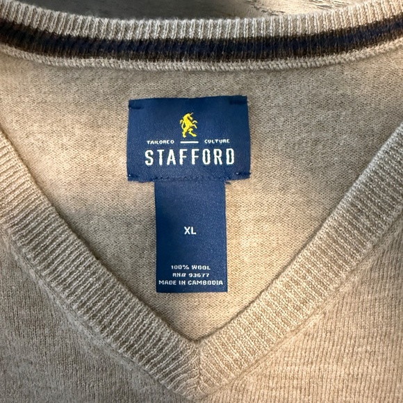 Stafford Men’s 100% Wool Beige‎ Pullover Size XL - Picture 6 of 6
